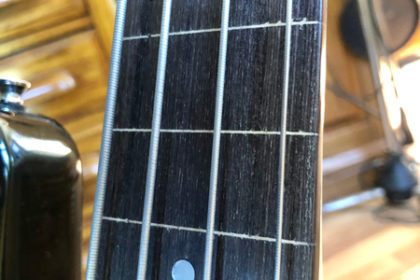 Like Jaco, we pulled the frets and finished the fretless board ourselves. No epoxy here! Lemon oil and D'Addario Chromes.